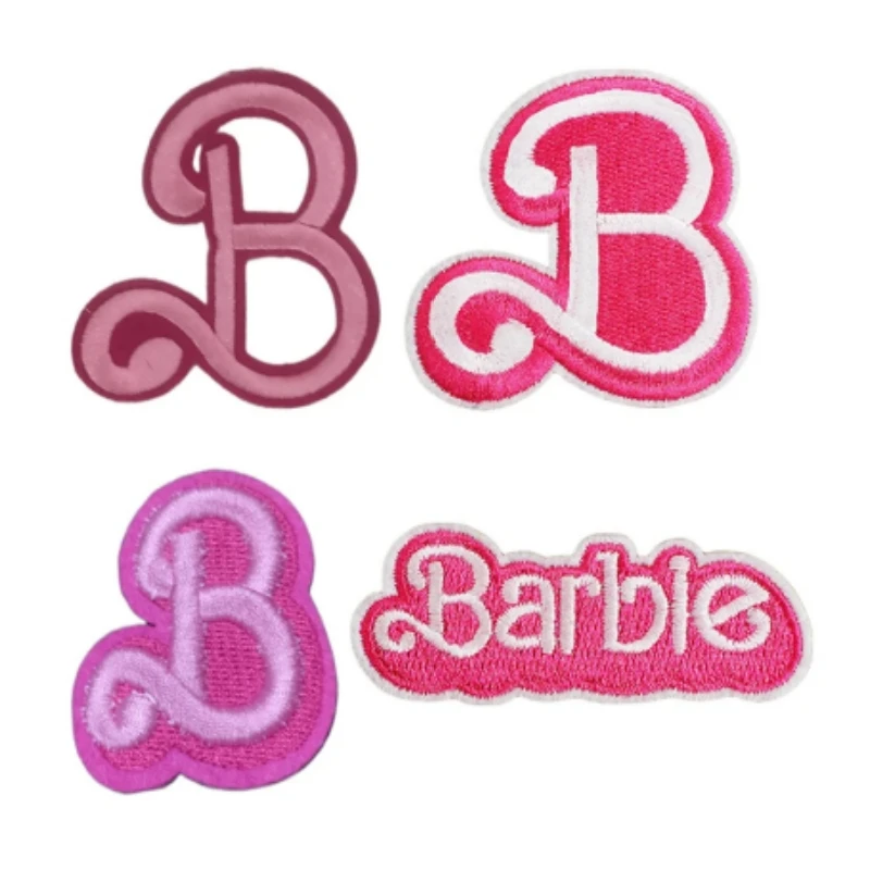 1/5/10Pcs Barbie Letter Embroidery Stickers Kawaii Cartoon Kids Hole Patch Clothing Sticker Princess Iron On Clothes Patches