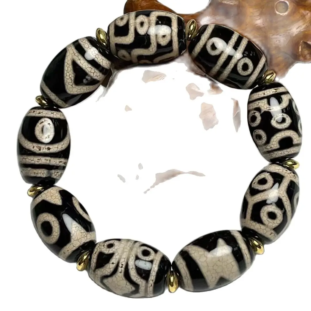 Old Tibetan Dzi Bead Amulet Bangle Eyes Beads Handstring Magic Energy Churinga Lucky Gift