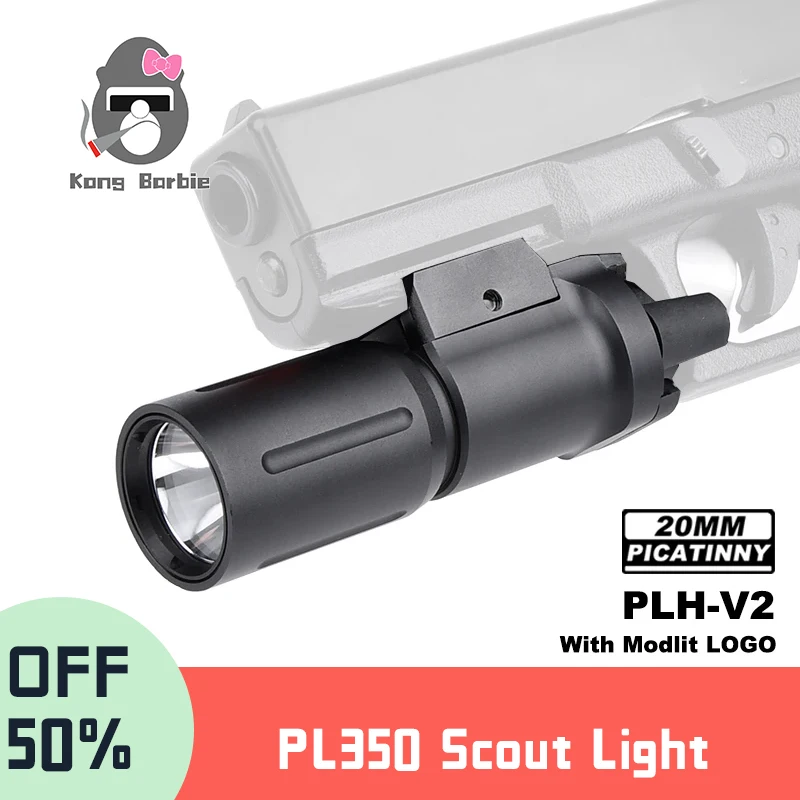 WADSN PLHV2 PL350 Tactical Flashlight Airsoft Pistol White LED 1000 Lumens Scout Light For 20mm Rail Hunting Weapon Accessories