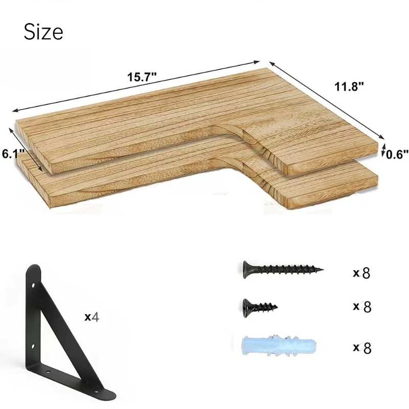 L Shaped Wooden Wall Mounted Shelf Multifunctional Suspended Baffle Storage Rack for Bathroom Kitchen Organizer