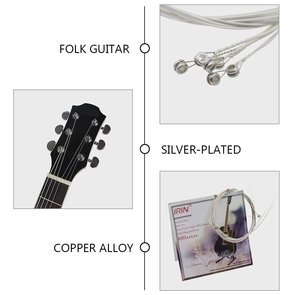 6Pcs Folk Guitar Strings Replacement Metal Strings Clear Sound Durable Construction Christmas Birthday Festival Gifts