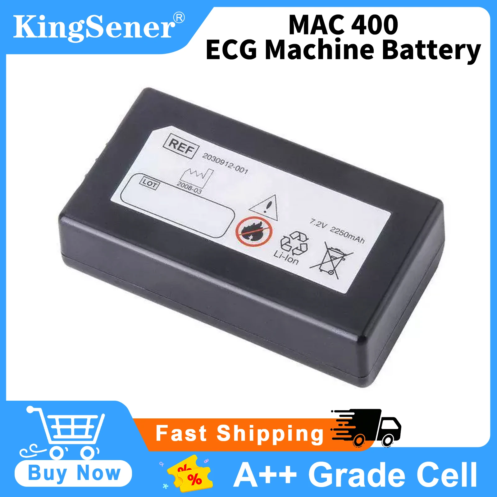 

Replacement Battery 2030912-001 2047357-001 2073265-001 for GE EKG Mac 400, EKG Mac C3, EKG Mac 600 7.2V 2250mAh