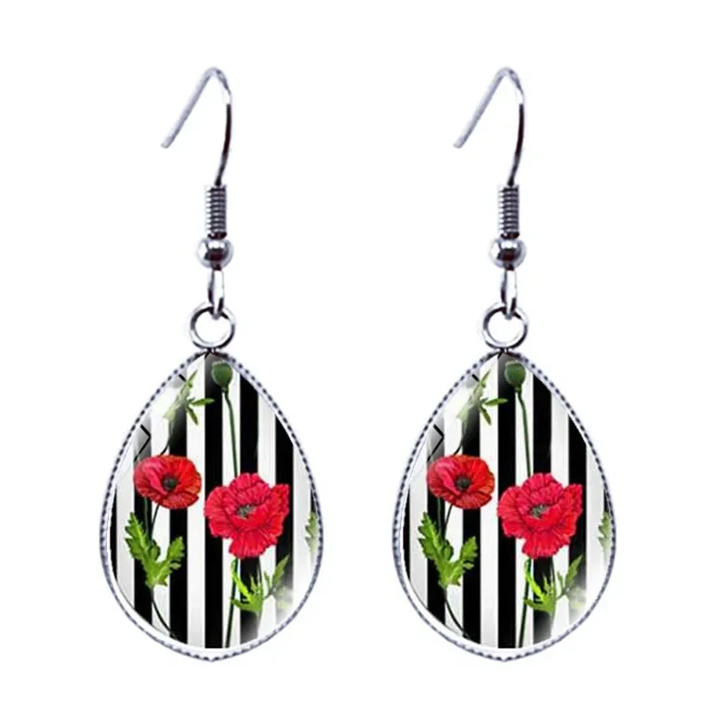 Poppy Earrings Unique Funny Novel Girl Women Jewelry Accessories Flower Pendant Gift Fashion