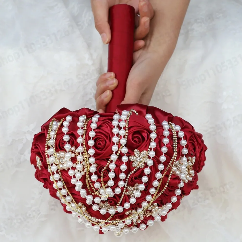 Bridal Bouquet Wedding Creative Korean‑Style Cream Red Hand Holding Bouquet W2226
