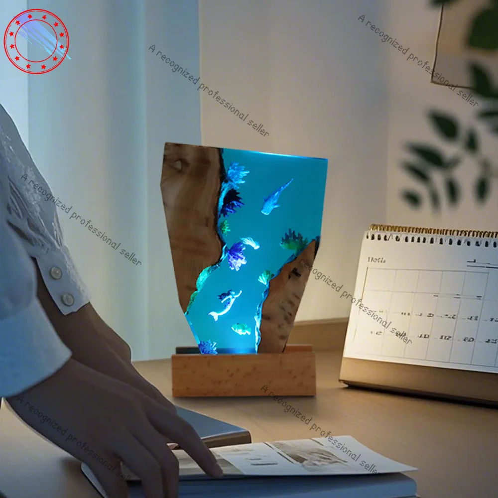 

Русалка и Медуза Океан Микро Пейзаж Смола Ночь, эпоксидная смола и деревянная, креативный подарочный орнамент