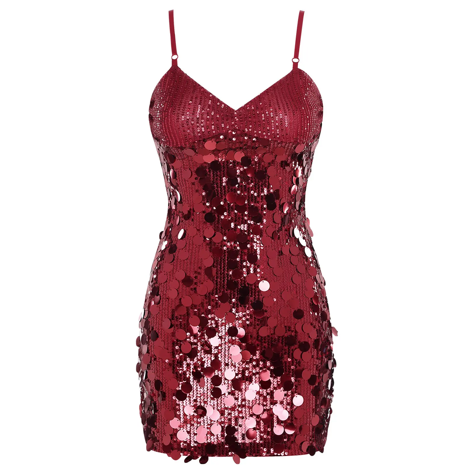 ชุดมินิเดรสผู้หญิงแบบรัดรูป ประดับเลื่อมวิบวับ คอวี มีซับในเต็มตัว สายเดี่ยว เหมาะสำหรับงานปาร์ตี้ คลับ งานพรอม ชุดเดรสวิบวับ