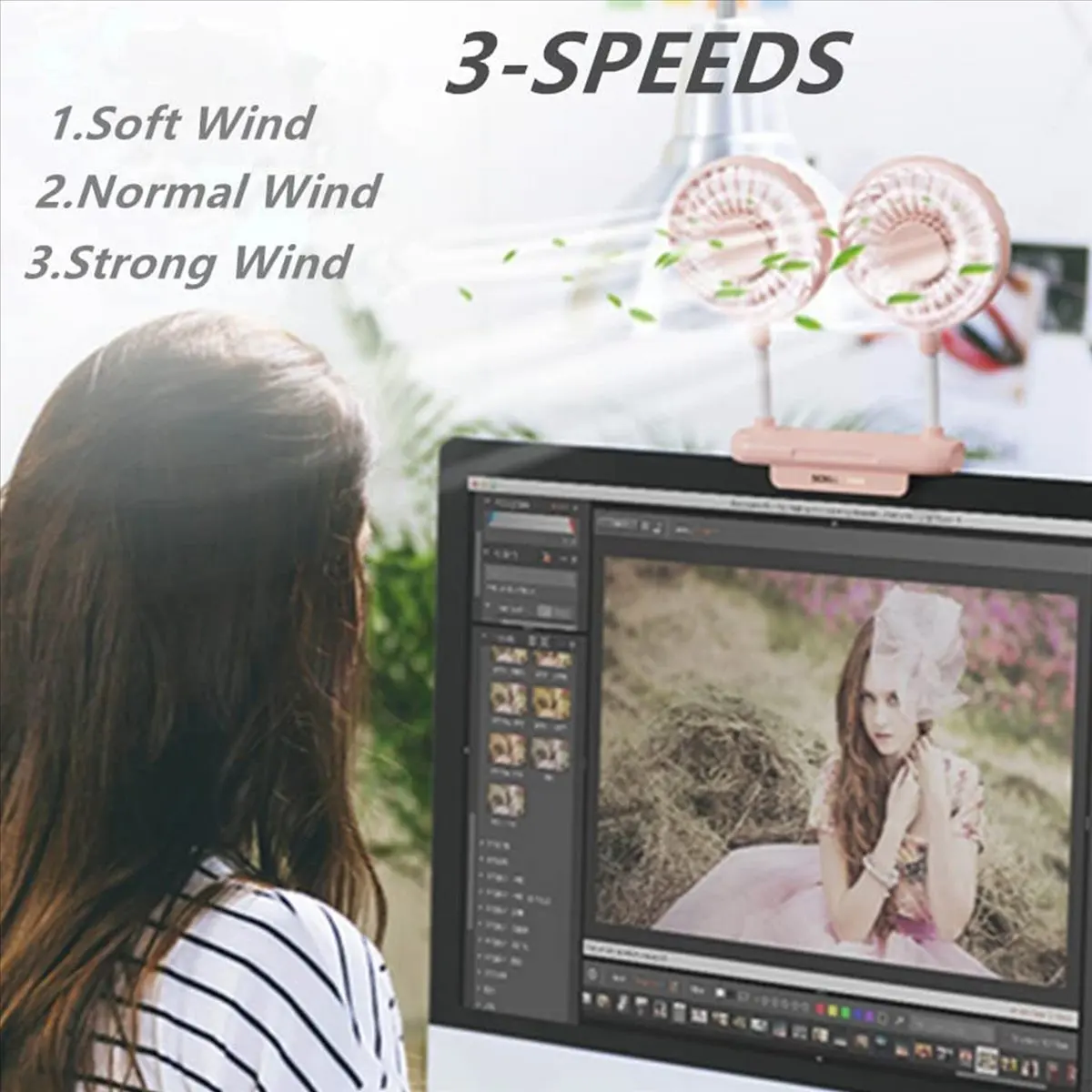 

(A25M) Small Desk Fan USB Powered Mini Fan for Office Laptopsm,3 Speeds Desktop Table Cooling Fan with Adjustable Clamp White