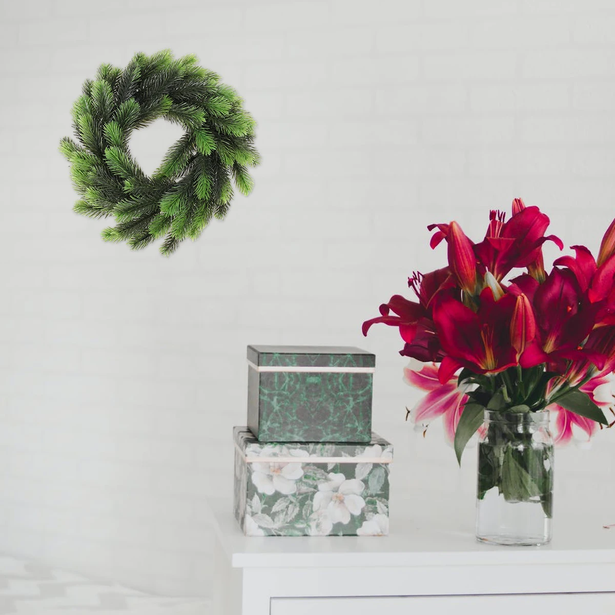

Christmas Wreath Plastic Grass Pine Needle Ring Garland Wreath Decoration for Home Party Restaurant FestivalPlant Flowers