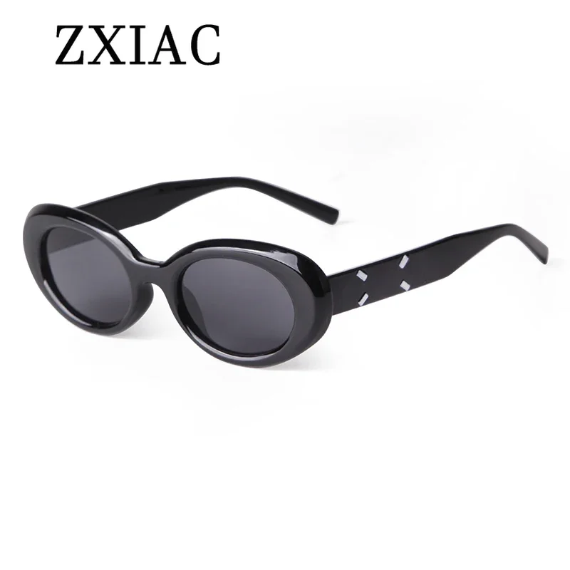 ZXIAC Fashion Retro Oval Sunglasses Women Trendy Rivet Decorated Sun Glasses Men Brand Designer Small Frame Gray Lens Shades UV