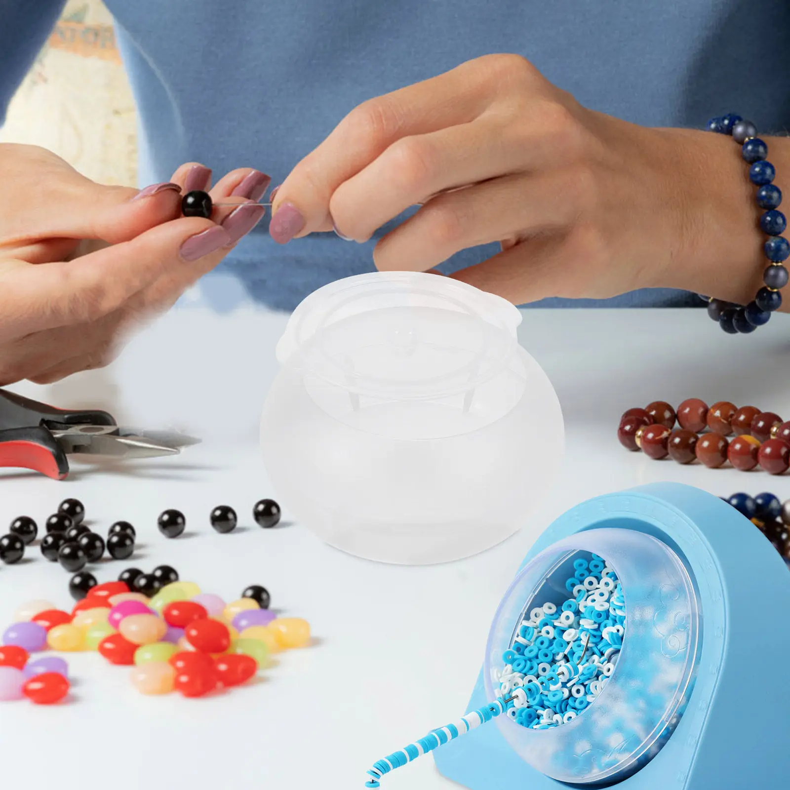 

Plastic DIY Beading Bowl Bead Stringing Tool Craft Spinner Bowl Manual Jewelry Making Accessory Beads Holder for Bracelets