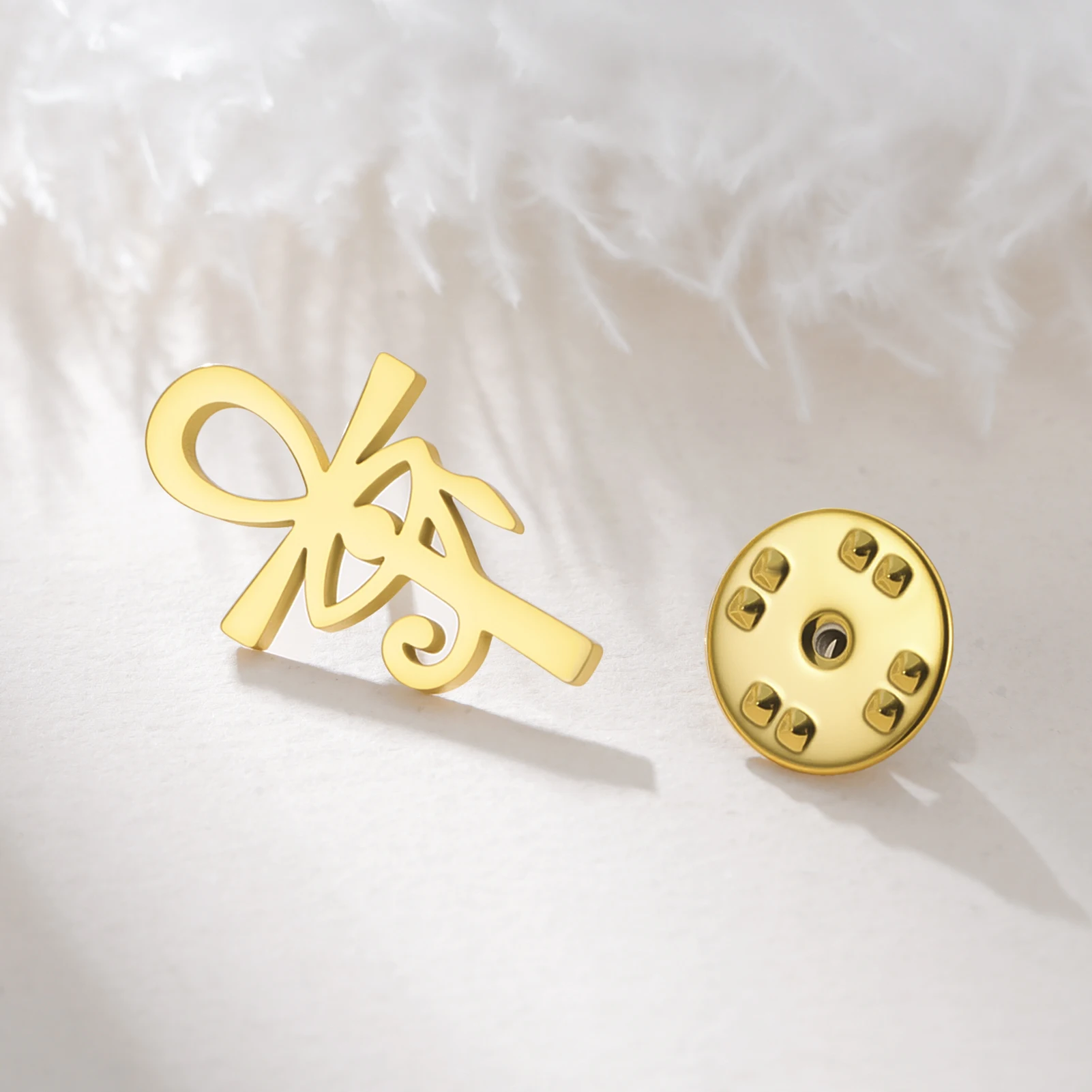 Teamer مصر عين را عنخ الصليب بروش المرأة رجل الفولاذ المقاوم للصدأ الذهب اللون شارة المصرية حماية Wedjat العين مجوهرات هدية