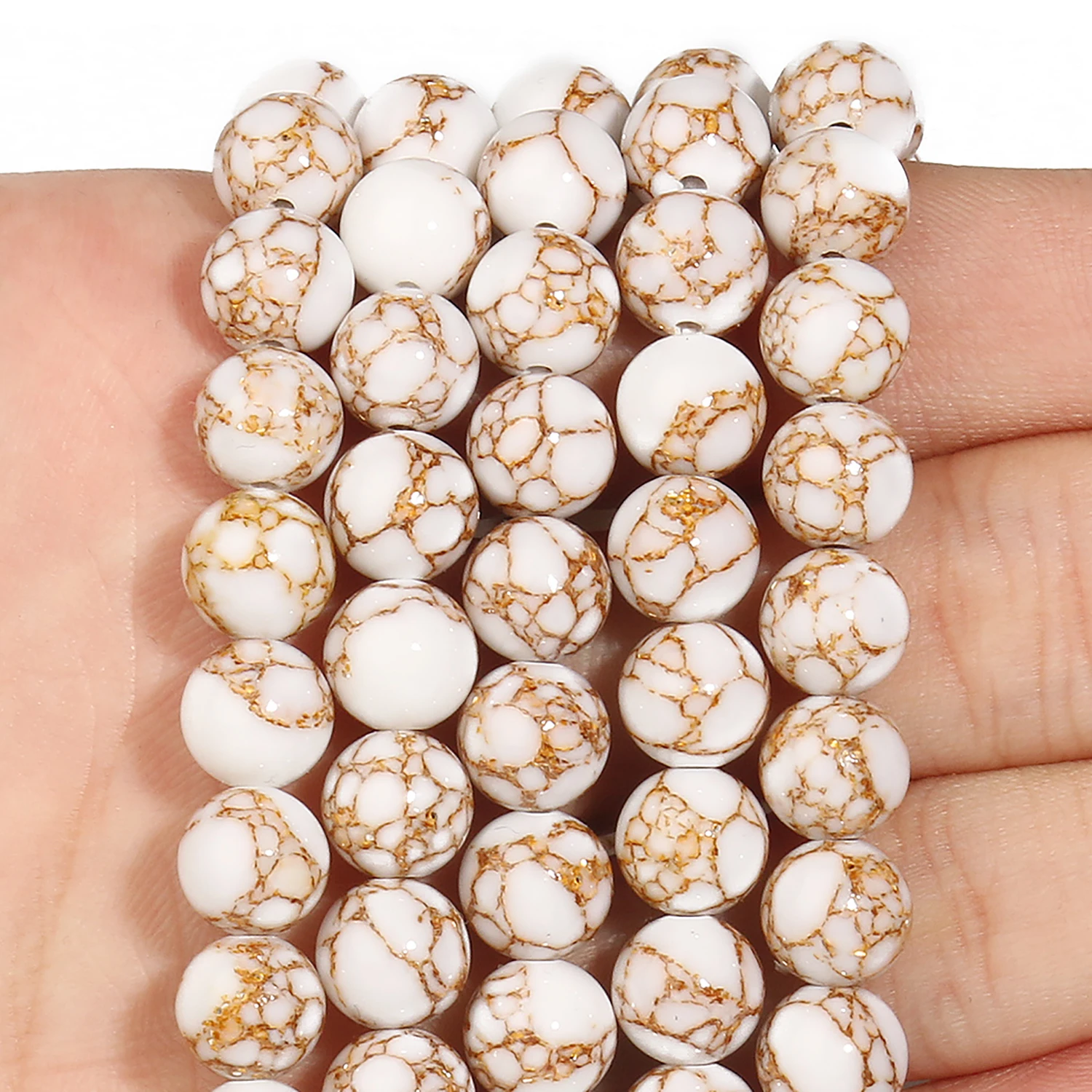 

Natural Stone White Howlite Spun Gold Beads Round Loose Beads for Jewelry Making DIY Bracelet Earrings Accessories 4 6 8 10 12mm