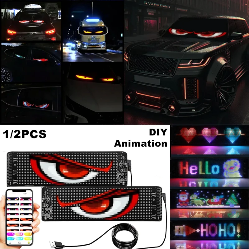 

1-2 шт. светодиодный экран «Дьявольский глаз» на лобовое стекло автомобиля, анимационный экран, USB-разъем, управление через приложение «сделай сам», гибкий прокрутка, текстовый дисплей