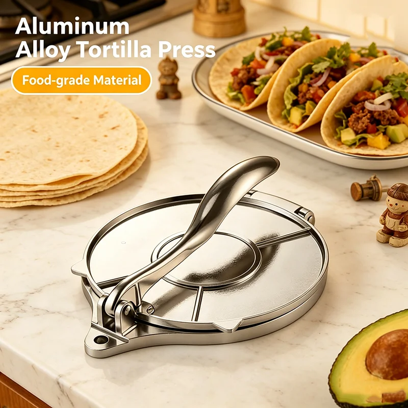 Household Aluminum Alloy Round Tortilla Press, Manual Multi-functional Dough & Dumpling Skin Maker
