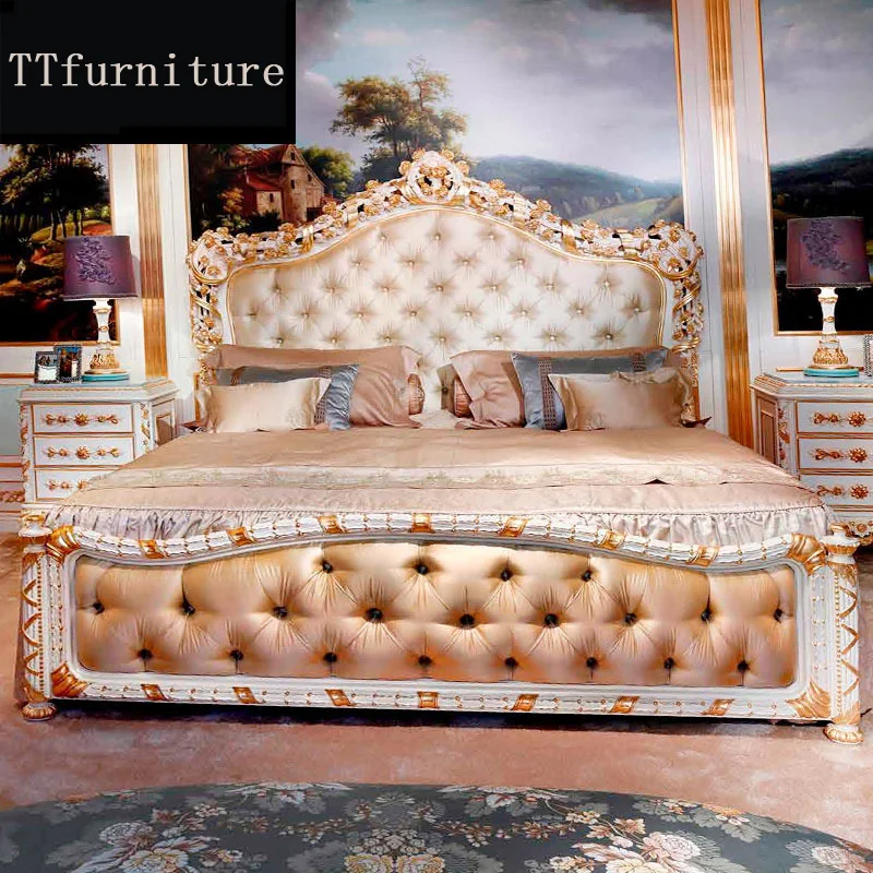 

modern european Italian solid wood bed Fashion Carved luxurious french bedroom set furniture king size jxj32