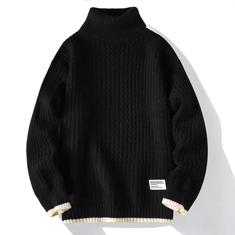 

Men's Thiened High Collar Knitted Sweater Autumn Winter Japanese Sle Trendy Twist Casual Long Sve Coat for Men