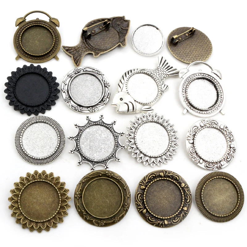 5 sztuk 20mm wewnętrzna rozmiar antyczne srebro pozłacane i antyczny brąz kolory platerowane broszka Pin wielu stylów Cabochon baza ustawienie