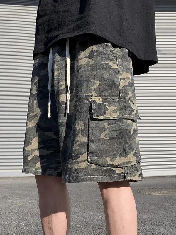 

American retro camouflage shorts men summer high street multi pocket straight overalls trendy brand loose and versatile Pants