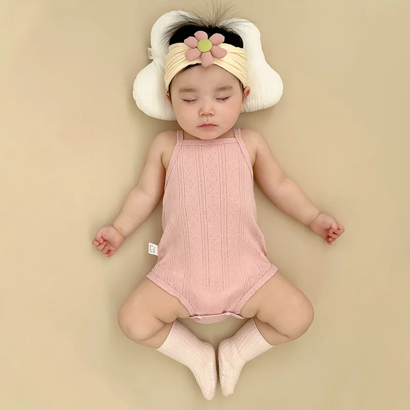 Suspenders Bodysuits Summer Baby Vest Thin Newborn Pure Cotton Baby Unisex Square Collar Fashion Solid Color Sleeveless Rompers