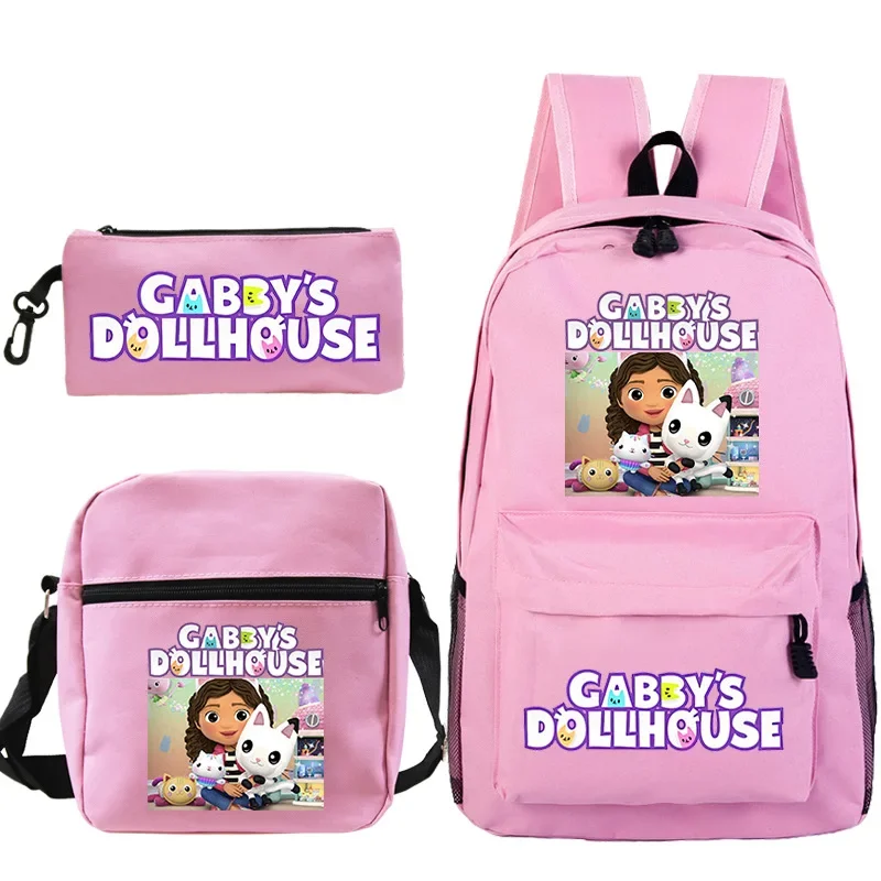 

3pcs/set Gabbys Dollhouse Backpacks boys Girls Schoolbags Students Bookbag Kawaii Kids Backpack Mochila Cute Cartoon Knapsack