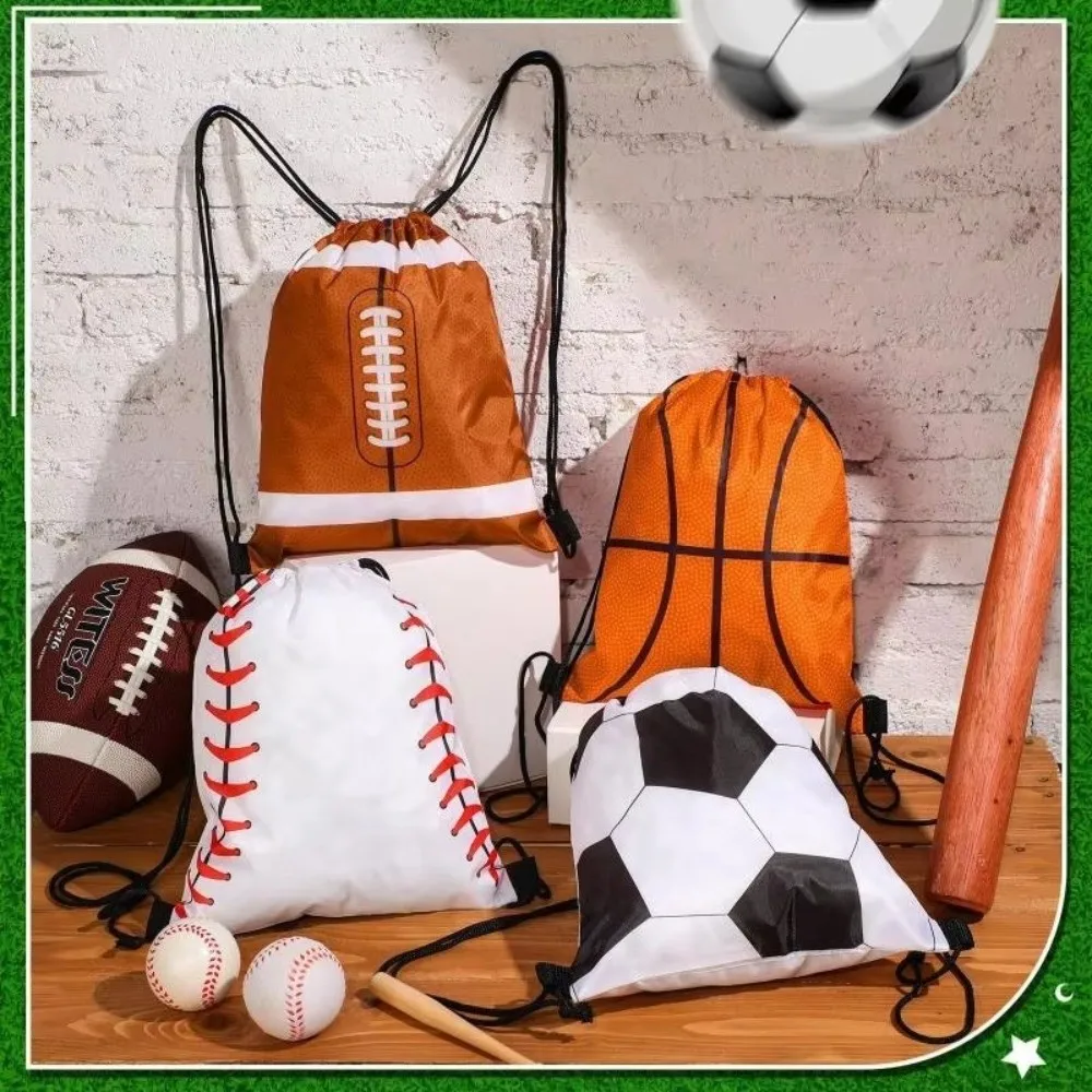 Polyester Drawstring Backpack Ball Pattern Hand Carry Sports Drawstring Bag Multi-Purpose Adjustable String Closure Backpack