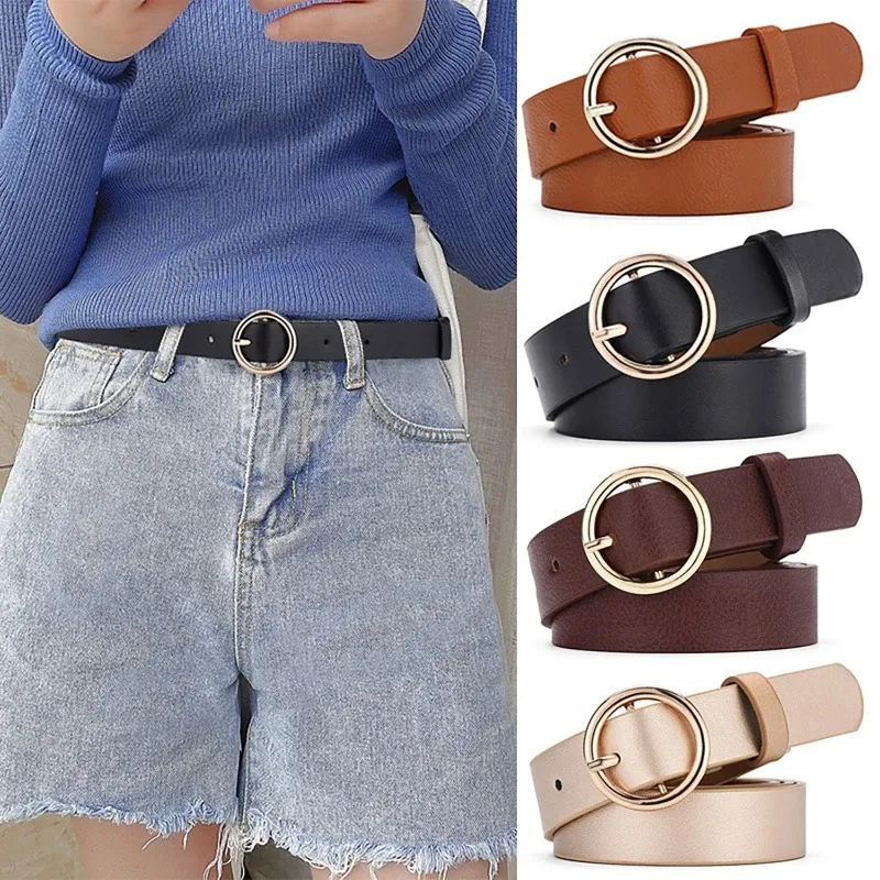 

Ladies Leisure Belt Dress Jeans Wild Waistband 105cm Round Ring Women Fashion Waist Belt PU Leather Metal Buckle Heart Pin Belts