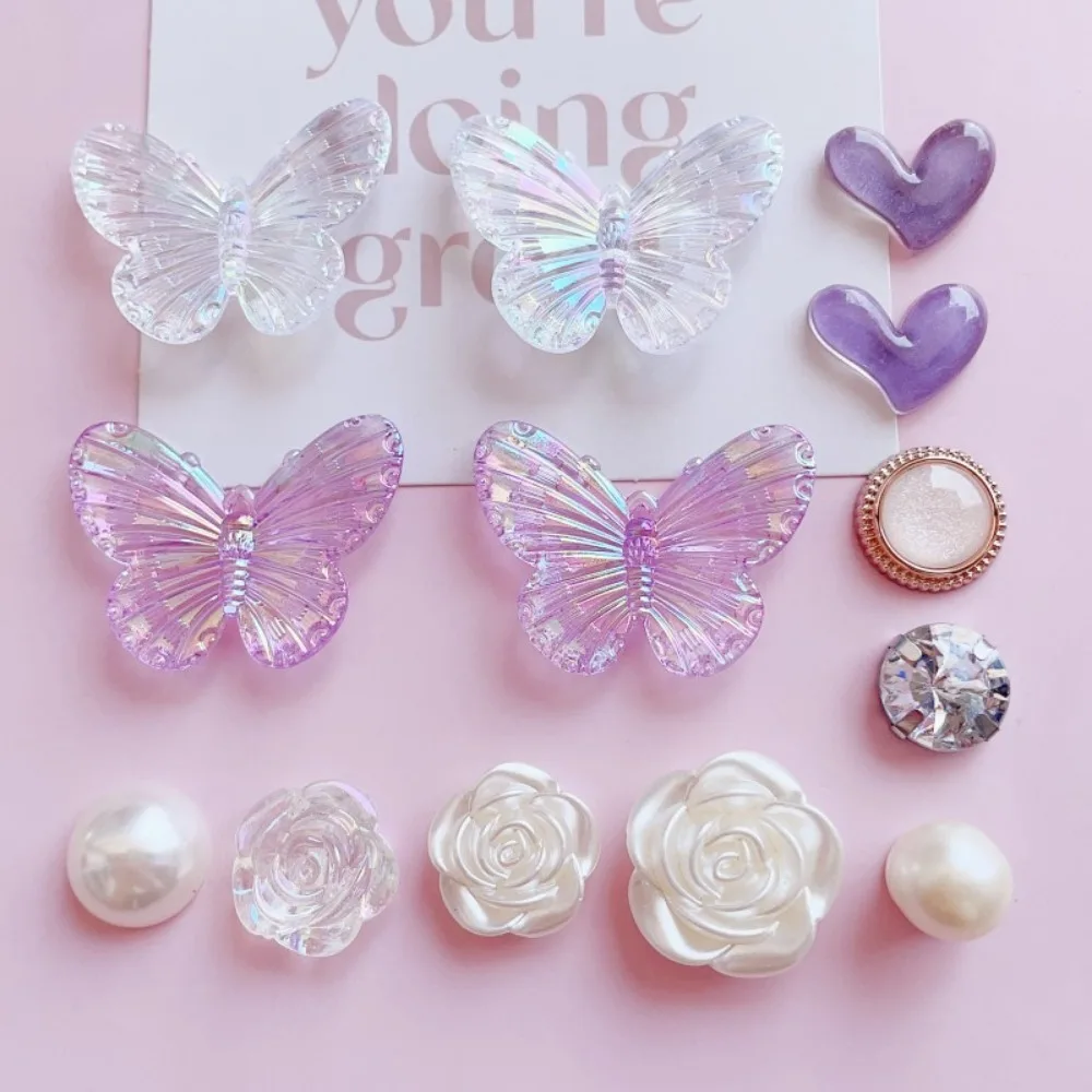 13pcs Camellia Flower Shoes Purple Butterfly Pearls Shoes Ac