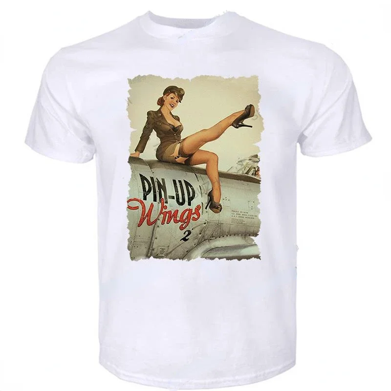 T Shirt for Men Pin Up Poster Paper Pinup Wings Stockings Girl Retro Posters Old Style Air Force Tin Sign Tee-shirt Hot Sale