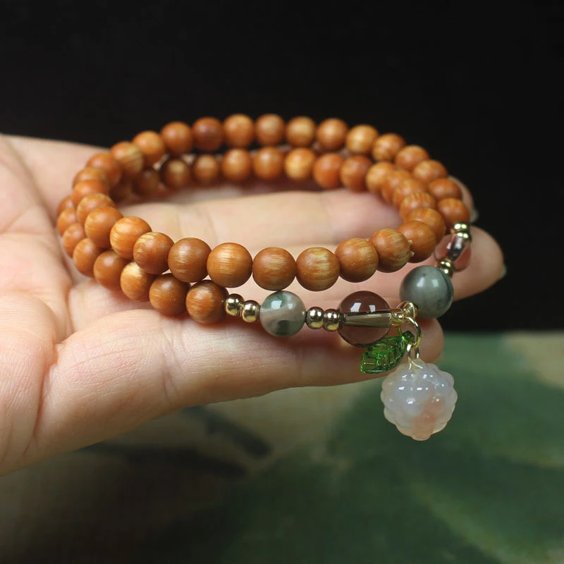 

Birch wood high-oil content 6mm double-loop bracelet with grape pendant, women's collectible prayer beads and Buddhist bead jewe