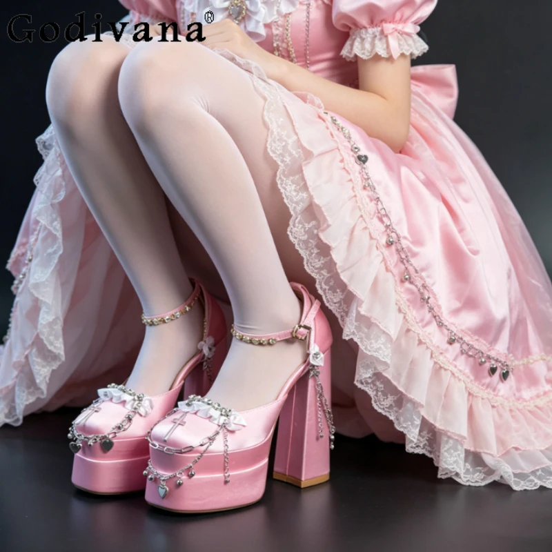 

Y2K Subculture Lolita Platform High Heels for Women Hand Made Japanese Style Solid High Heel Female Spring Summer Luxury Shoes