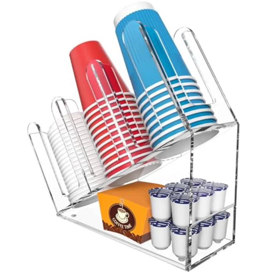 

Диспенсер для одноразовых стаканов с 3 отделениями – держатель для стаканов и крышек с органайзером для соломинок, акриловый диспенсер для стаканов с отсеком для кофейных капсул