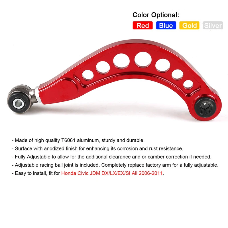 Adjustable Rear Upper Control Arm Camber Kit, Aluminum Alloy Suspension Arm for Car Modification, Multi-Color Replacement Parts