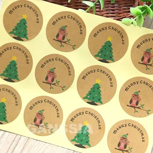 100pcs/lot Dia 3.5cm Kraft paper Christmas series seal stickers Decoration stationery gift sticker Party Supplies (SS-1504)
