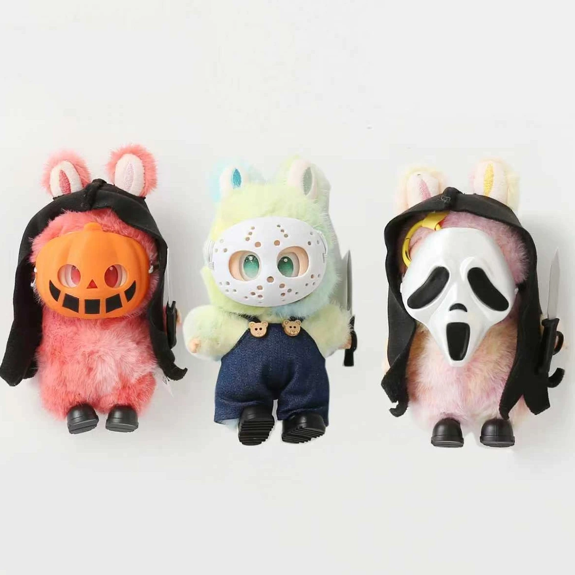 

24 Новая маска для куклы Labubu на Хэллоуин, аксессуары «Кошелек или жизнь» Джейсон, черно-белый призрак, клоун, призрак, противогаз, розовый кот, забавная игрушка
