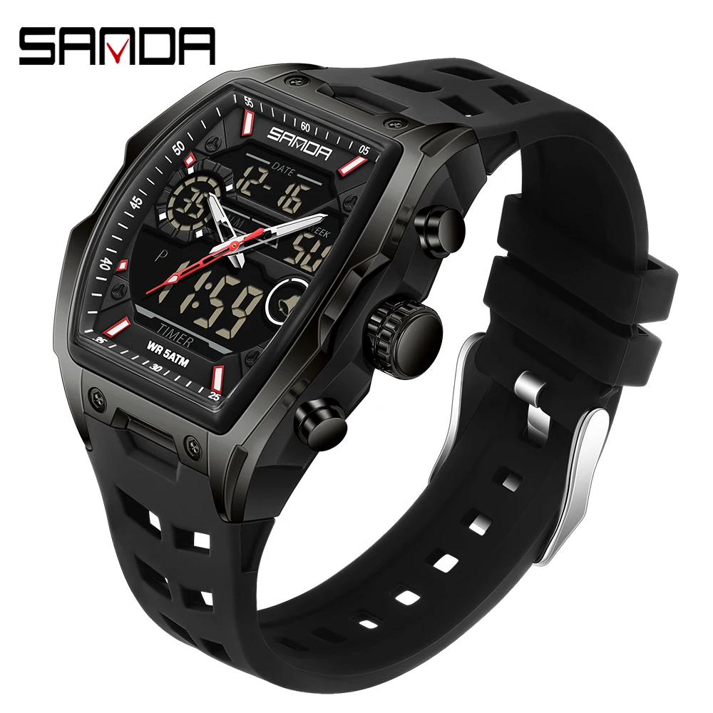 Men's Electronic Watch with Big Dial and Dual Display
