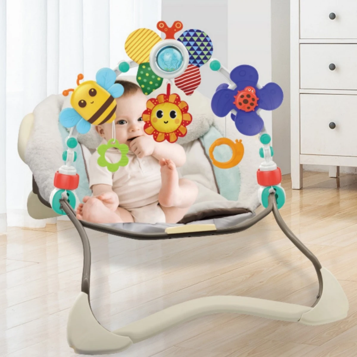 Babybedje Rammelaar Speelgoed Verstelbare boog Wiegspeelgoed voor baby's en peuters, kinderwagenboog, autostoel Rustgevend hangend speelgoed voor baby