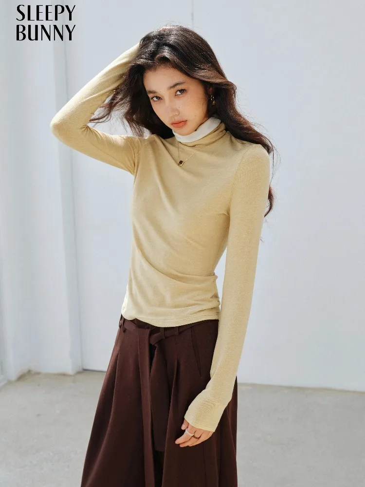 

Многослойный топ с воротником-стойкой, облегающая футболка с длинными рукавами, женская мягкая эластичная базовая часть, минималистичная осенняя внутренняя одежда, повседневный стиль