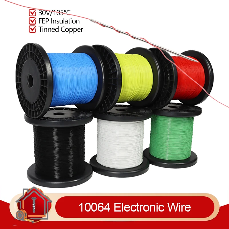 10~100m 10064 Electronic Wire 40 36 34 32 30 28 26AWG Micro Wire DIY Soldering FEP Insulation Tinned Copper Ultra Fine Cable