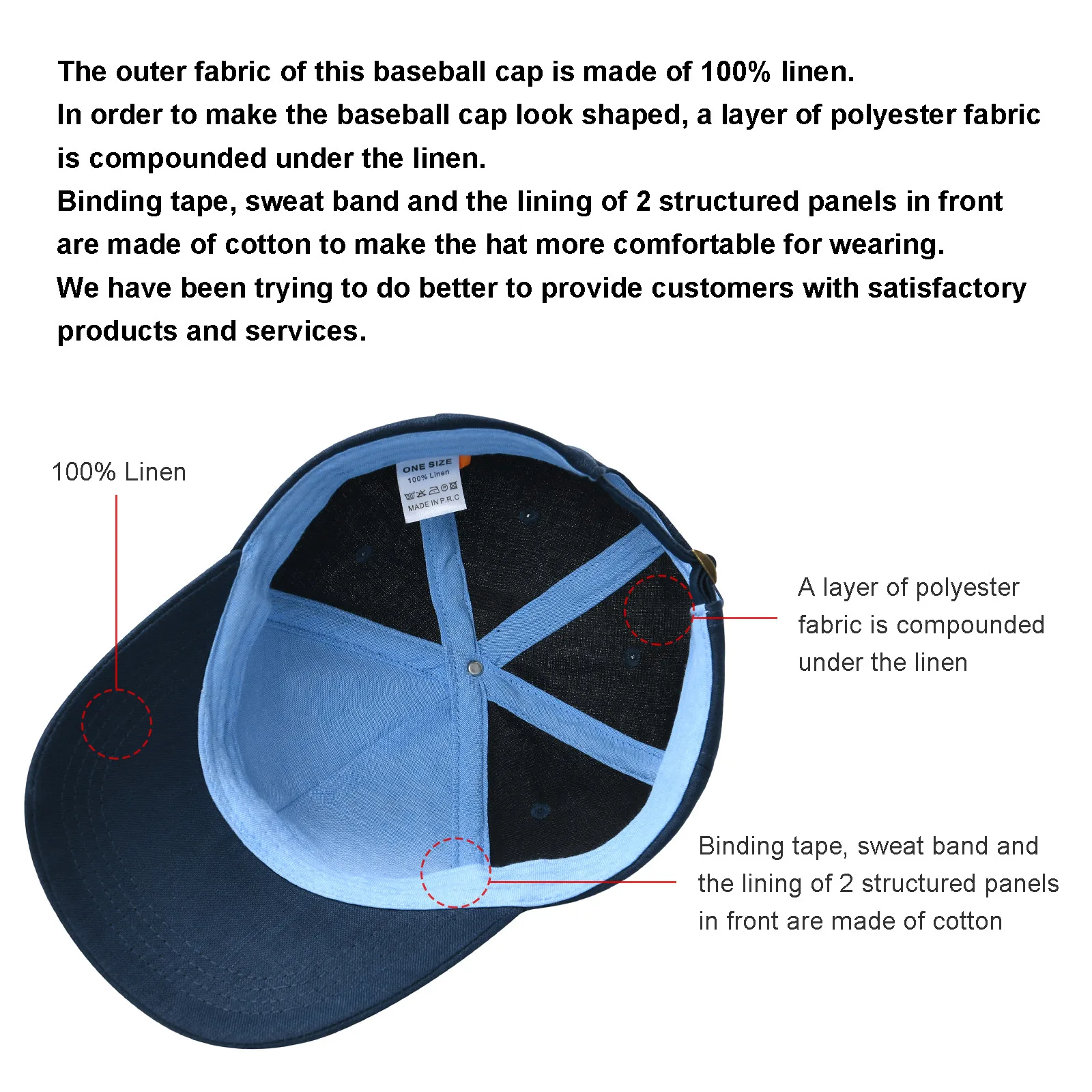 BOTVELA Unisex Linen Baseball Caps Superio Breathable Soft Summer Sun Hats Casual Outdoor Adjustable Hats