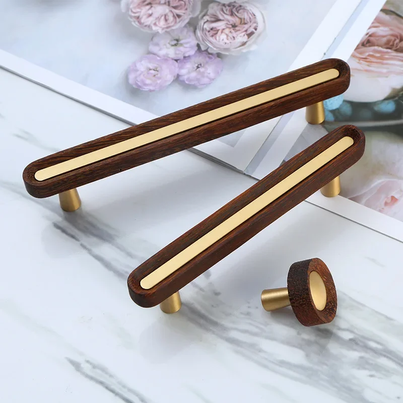 

Новая дверная ручка шкафа из цельного дерева в китайском стиле, персонализированная ручка шкафа, скандинавский минималистичный деревянный латунный ящик, ручка