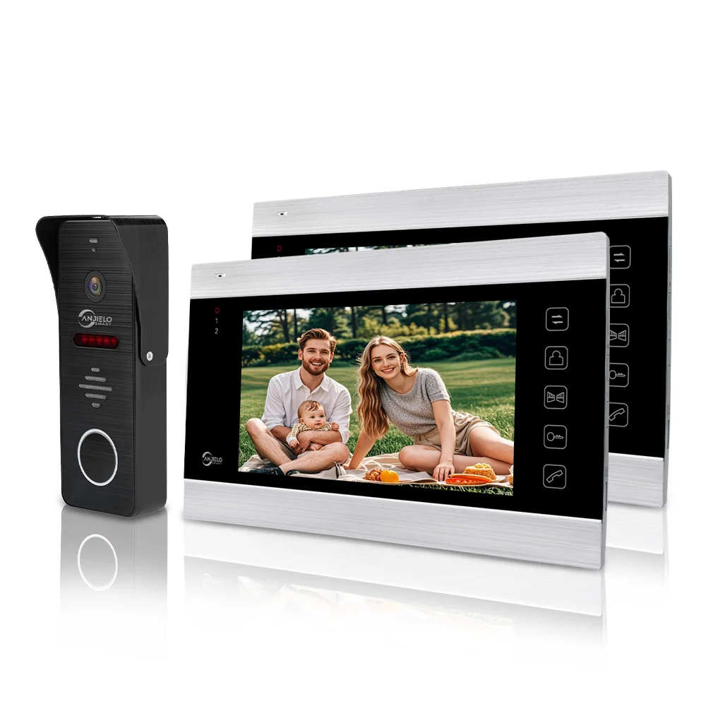 

ANJIELO 7inch 4-wire video doorbell system with swipe card unlock and AHD camera night vision and wide-angle lens