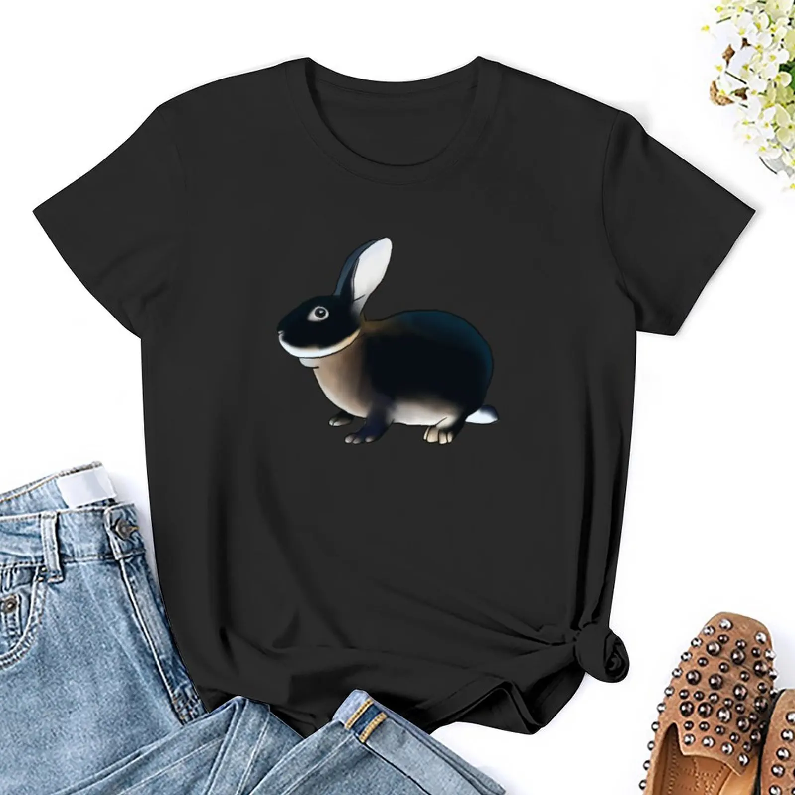 Black Otter Rex Rabbit T-Shirt hippie clothes korean fashion summer top white t shirts for Women