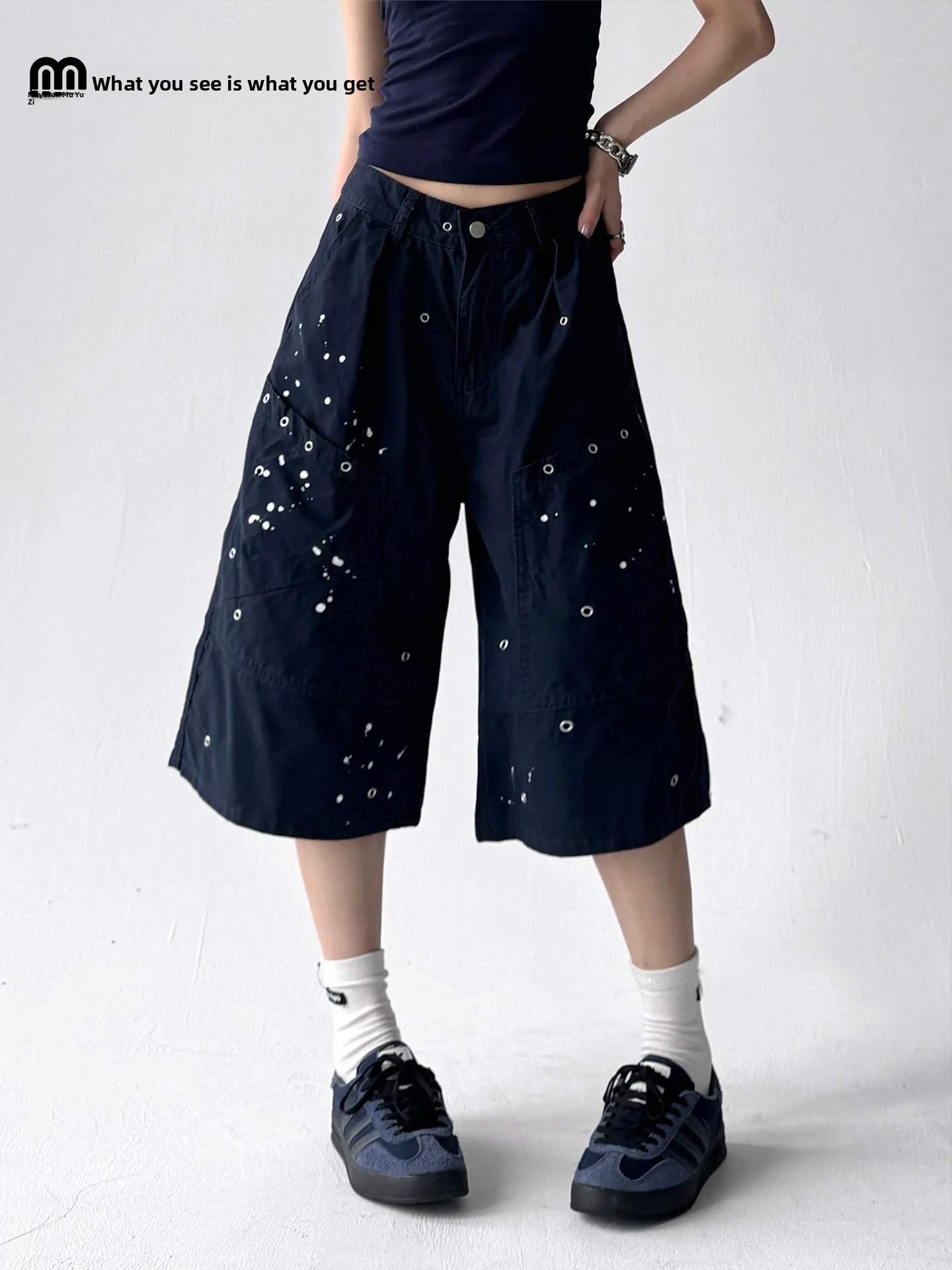 

Summer 2025 Loose Wide Leg Pants Women's High Waist Casual Seven-Foot Ink Splaing Trousers Versatile Casual Faion