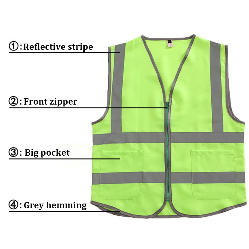 Size M-4XL Safety Vest Reflective with Pockets Hi Vis Vest Outdoor Construction Protective Workwear