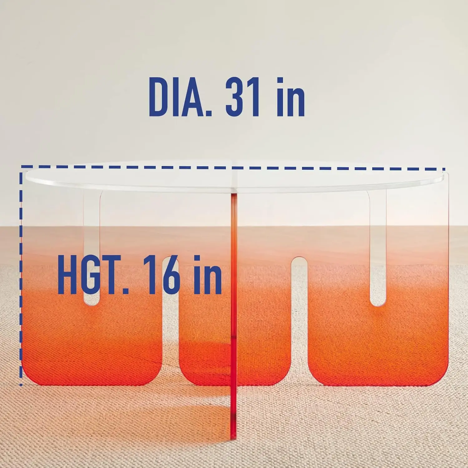 Acrylic Coffee Table – 31 x 16 Inches Coffee Table with Clear Round Top & Gradient Legs – Ultrathick Modern Round Table – Red