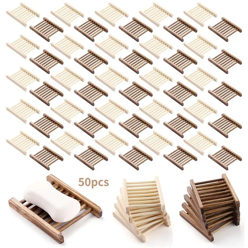 50Pcs Wooden Soap Dish Bathroom Wooden Soap Holder Saver Wooden Hand Craft Soap Case For Shower Bathroom Bathtub Kitchen Sinks