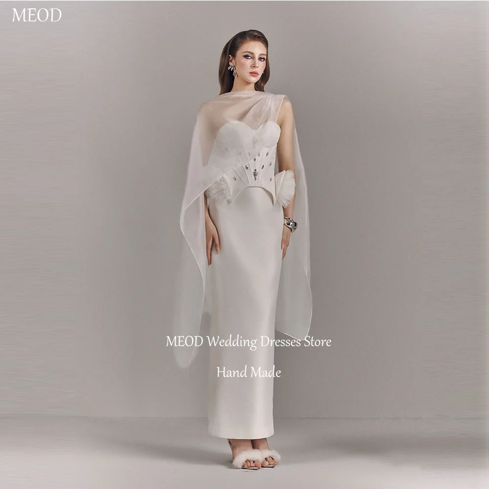 MEOD Formelle Brautkleider aus Satin, A-Linie, ärmellos, Vestidos De Novia, transparenter Schal mit Kristallen, Ballkleid, individuell gestaltet