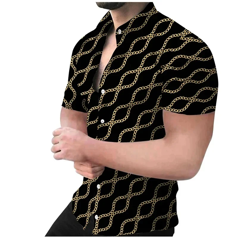 Luxury Pattern Hawalian Shirt Men Chain Snake Skin 3D Printed Aloha Shirts Casual Short Sleeve Vacation Beachwear Lapel Blouses