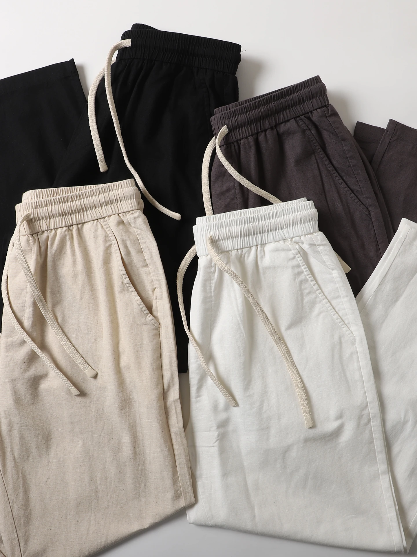 

Loose Straight Leg Cotton Linen Men's Casual Pants Summer Faionable Pure Color Drapey Comfortable Men's Long Trousers