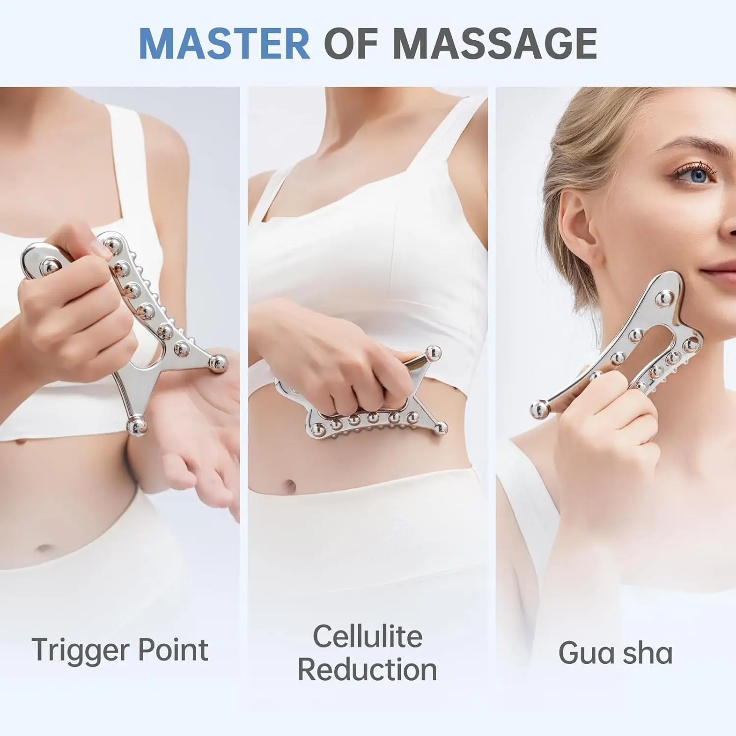 Edelstahl Gua Sha Werkzeug Lymphdrainage Körperformungswerkzeuge für Maderoterapy Muscle Release Trigger Point Massage Tool – Detail 4
